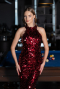 Abendkleid Lang Schuppig Weinrot ABU6676