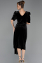 Plus Size Samt Abendkleider Midi Samt Schwarz ABK2706