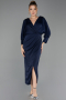 Einladungskleid In Übergröße Midi Satin Marineblau ABK2709
