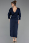 Einladungskleid In Übergröße Midi Satin Marineblau ABK2709