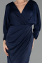 Einladungskleid In Übergröße Midi Satin Marineblau ABK2709