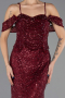 Abendkleid im Meerjungfrau-Stil Lang Spitze Weinrot ABU6693