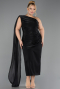 Einladungskleid In Übergröße Midi Chiffon Schwarz ABK2713