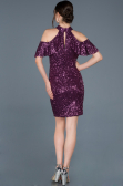 Violet Omuz Dekolteli Payetli Gece Elbisesi ABK323
