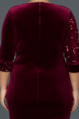 Bordo Kısa Pul Payetli Kadife Büyük Beden Abiye ABK653