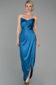 Abendkleid im Meerjungfrau-Stil Lang Satin Indigo ABU1609