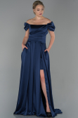 Abendkleid Lang Satin Marineblau ABU1716