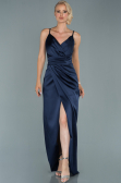 Abendkleid Lang Satin Marineblau ABU564