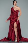 Weinrot Abendkleid Satin Lang ABU1715