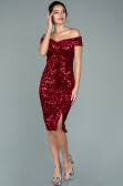 Partykleid Kurz Pailletten-Samt Rot ABK1130