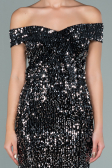 Partykleid Kurz Pailletten-Samt Schwarz-Silber ABK1130