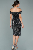 Partykleid Kurz Pailletten-Samt Schwarz-Silber ABK1130