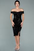 Partykleid Kurz Pailletten-Samt Schwarz ABK1130