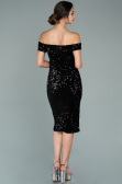 Partykleid Kurz Pailletten-Samt Schwarz ABK1130