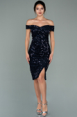 Partykleid Kurz Pailletten-Samt Marineblau ABK1130