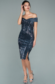 Partykleid Kurz Pailletten-Samt Indigo ABK1130