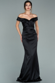 Abendkleid Lang Satin Schwarz ABU1943