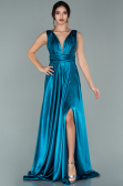 Petrolblau Abendkleid Satin Lang ABU1737