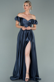 Anthrazit Abendkleid Satin Lang ABU1840
