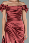 Zimtfarben Verlobungskleid Satin Lang ABU1606
