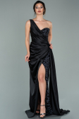 Schwarz Abendkleid Satin Lang ABU2028