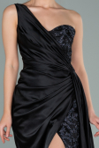 Schwarz Abendkleid Satin Lang ABU2028