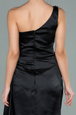 Schwarz Abendkleid Satin Lang ABU2028