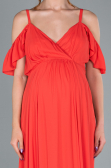 Zinnoberrot Abendkleid Für Schwangere Lang ABU756