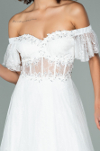 Abendkleid Lang Spitze Weiß ABU1666