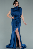 Azurblau Abendkleid Satin Lang ABU2133