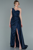 Marineblau Abendkleid Satin Lang ABU2028