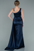 Marineblau Abendkleid Satin Lang ABU2028