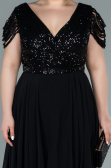 Kleider in Großen Größen Kurz Chiffon Schwarz ABK1376