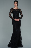 Abendkleid Lang Guipure Spitze Schwarz ABU1571