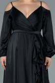 Kleider in Großen Größen Lang Satin Schwarz ABU2358