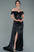 Abendkleid Lang Satin Schwarz ABU2374