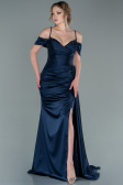 Abendkleid Lang Satin Marineblau ABU2379