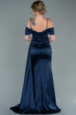 Abendkleid Lang Satin Marineblau ABU2379