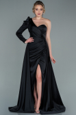 Schwarz Abendkleid Satin Lang ABU1715