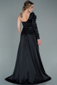Schwarz Abendkleid Satin Lang ABU1715