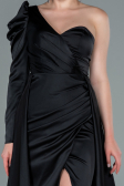 Schwarz Abendkleid Satin Lang ABU1715