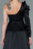 Schwarz Abendkleid Satin Lang ABU1715