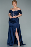 Kleider in Großen Größen Lang Satin Marineblau ABU2371