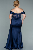 Kleider in Großen Größen Lang Satin Marineblau ABU2371