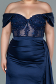 Kleider in Großen Größen Lang Satin Marineblau ABU2371