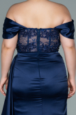 Kleider in Großen Größen Lang Satin Marineblau ABU2371