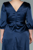 Abendgarderobe in Großen Größen Midi Satin Marineblau ABK1410