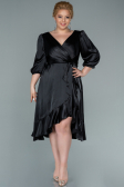 Abendgarderobe in Großen Größen Midi Satin Schwarz ABK1410