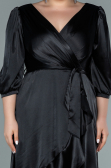 Abendgarderobe in Großen Größen Midi Satin Schwarz ABK1410