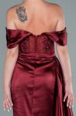 Weinrot Abendkleid Satin Lang ABU2087